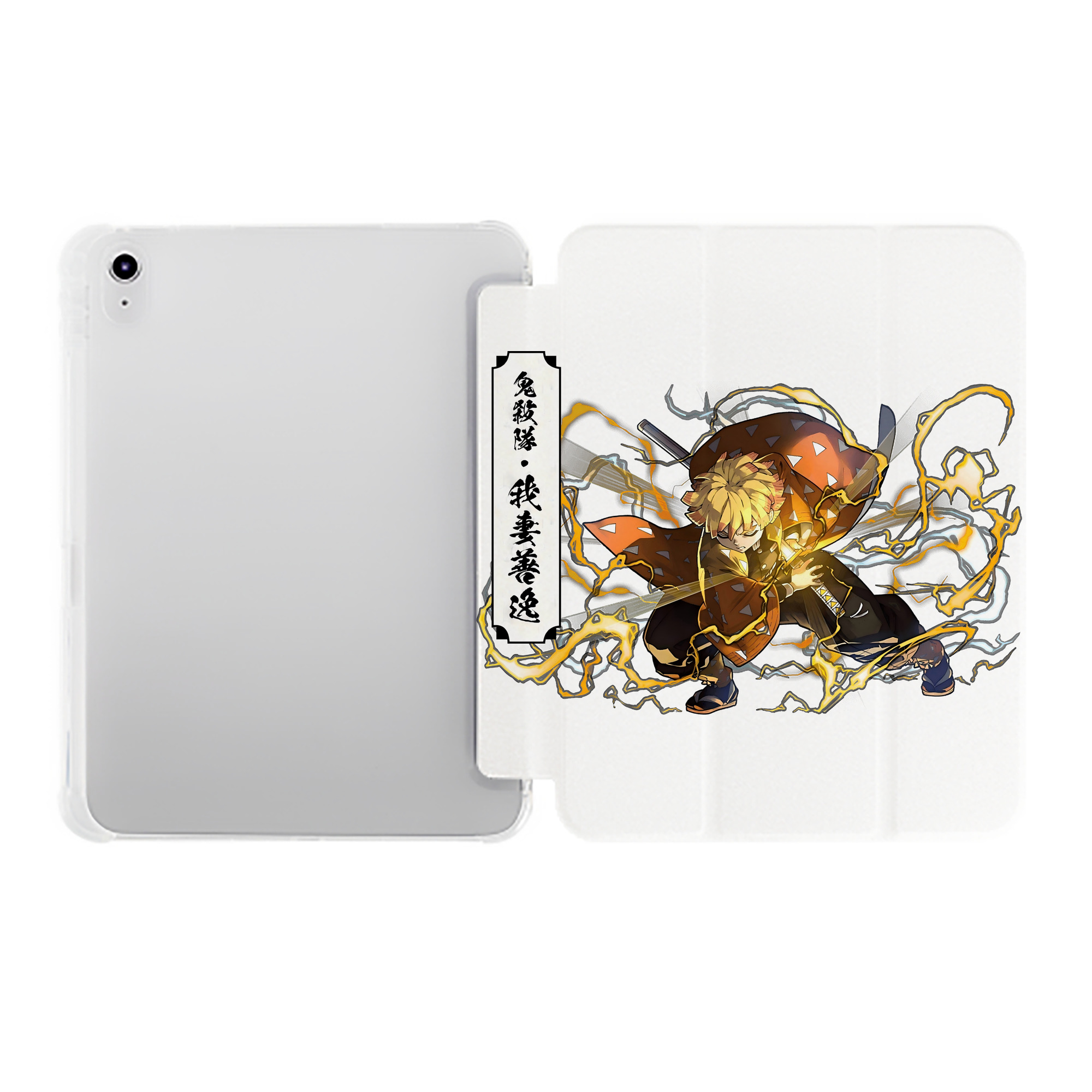 （画像用） 鬼滅の刃（きめつのやいば）我妻 善逸／あがつま ぜんいつ Agatsuma Zenitsu IPad ケース ペン収納付き 三つ折りスタンド PUレザー×シリコン 対応機種9.5/10.5/10.9インチ